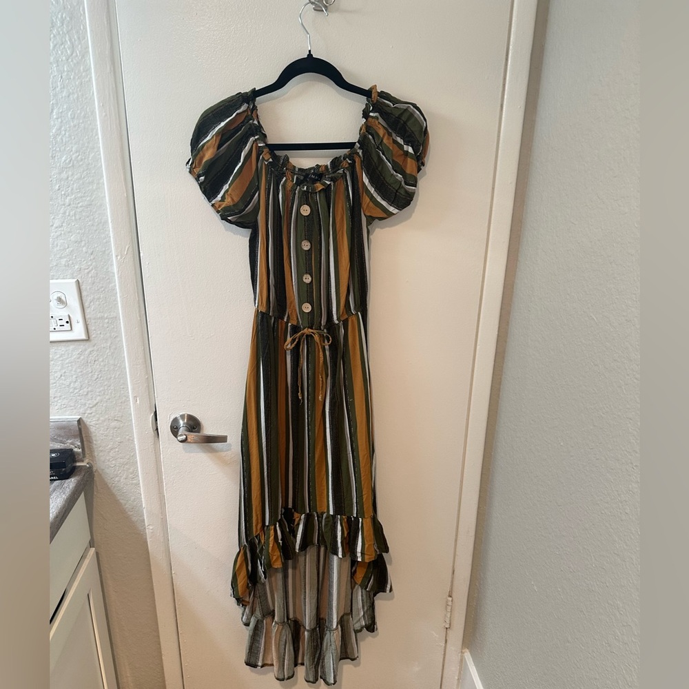 Striped Off-Shoulder Maxi Dress